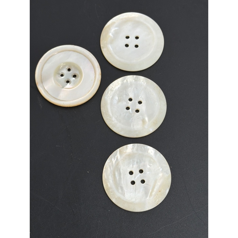 Vintage Mother of Pearl Buttons White Iridescent Shell 4 Hole Set of 4‎ 1.25"